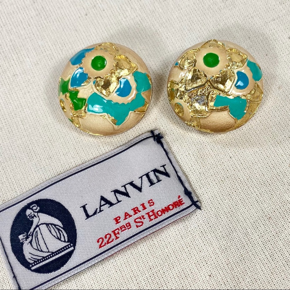 Lanvin Gold & Enameled Flower Clip-On Earrings
